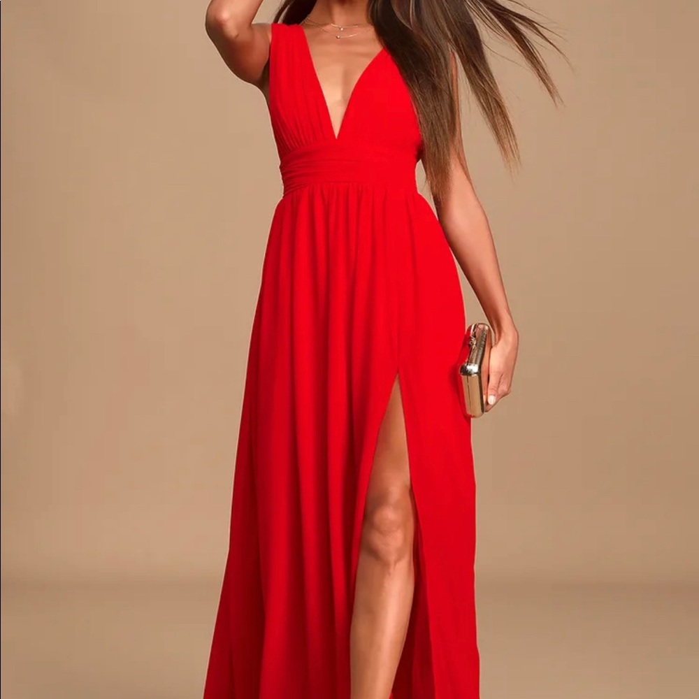 Lulus Heavenly Hues Red Maxi Dress Small